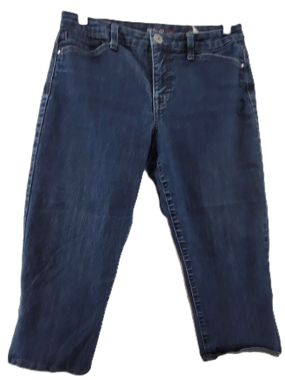 Style & Co Jean Capri Women's 8 Blue Stretch Denim Hem Accents 5 Pockets Zip up
